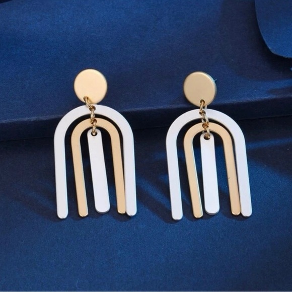 Jewelry - Silver & Gold Mixed Metals Dainty Rainbow U Shaped Post Earrings